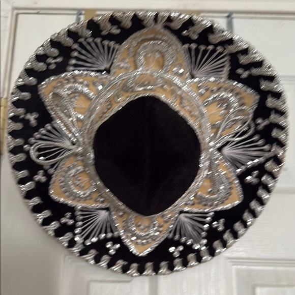 Black and Silver Decorative Hat Wall Decor with Intricate Embroidery - Picture 4 of 7